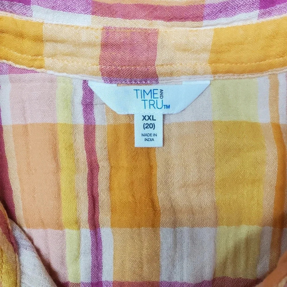 TIME & TRU | Sleeveless Button Down in Orange Plaid sz XXL(20) - Picture 7 of 9
